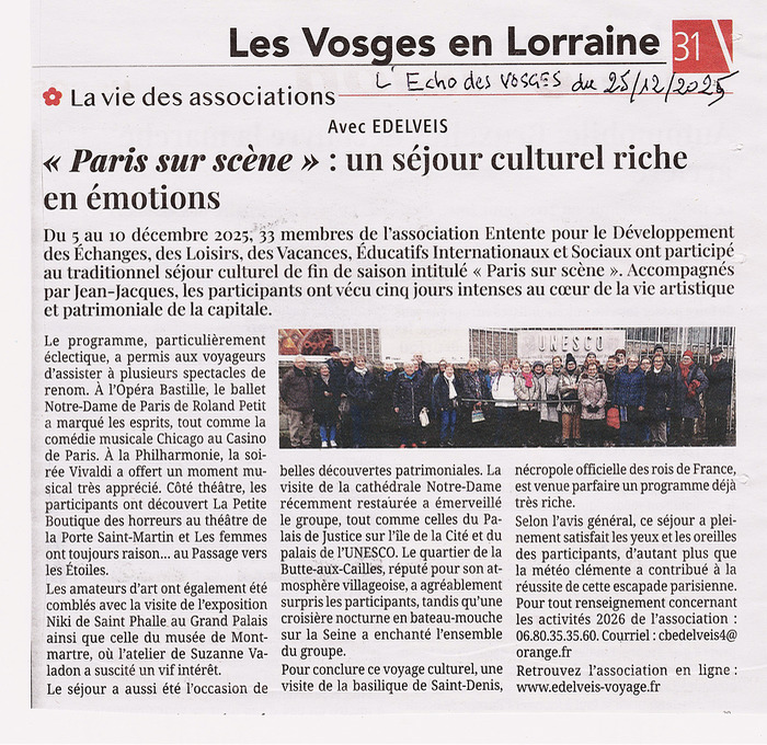 Article de presse EDELVEIS à Paris
